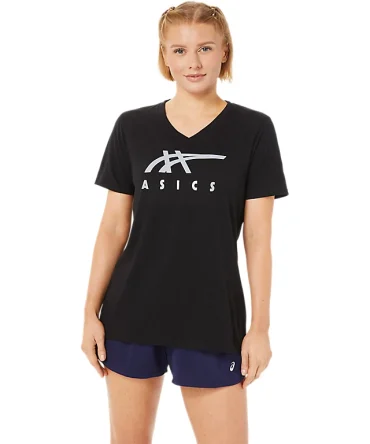 WOMEN'S ASICS STRIPES V-NECK